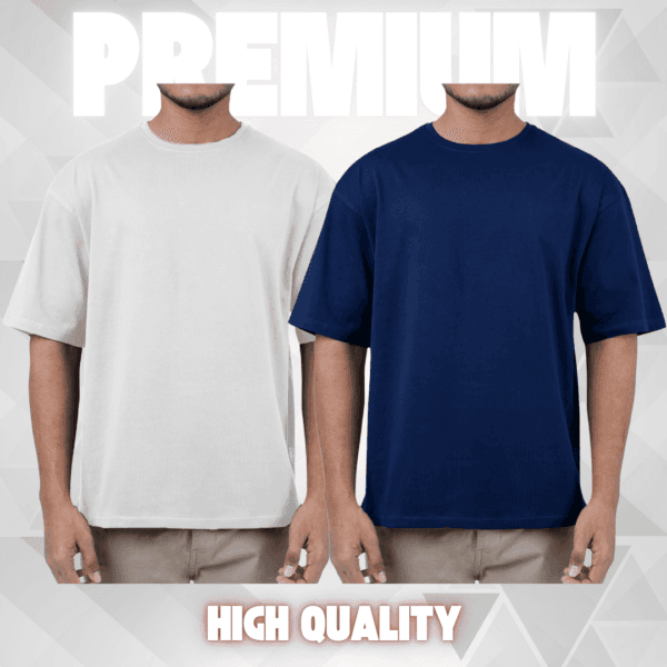 2 piece Premium Drop Shoulder White & Navy